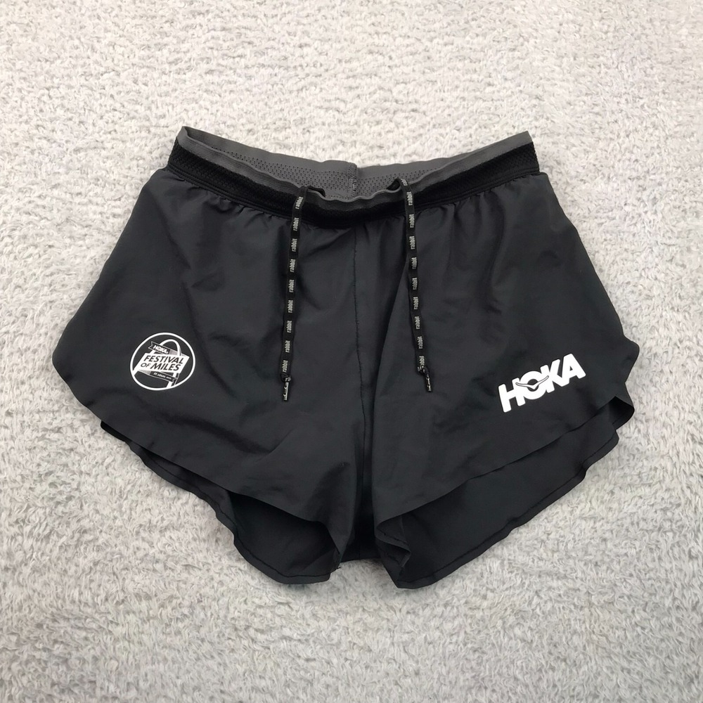 Rabbit x Hoka Running Shorts Womens S Black 2" Lined Festive Of Miles Drawstring